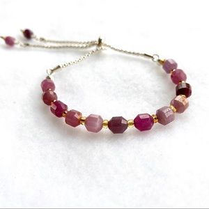 Ruby Red Burgundy & Pink Sapphire Minimalist Bolo Bracelet Gold Adjustable